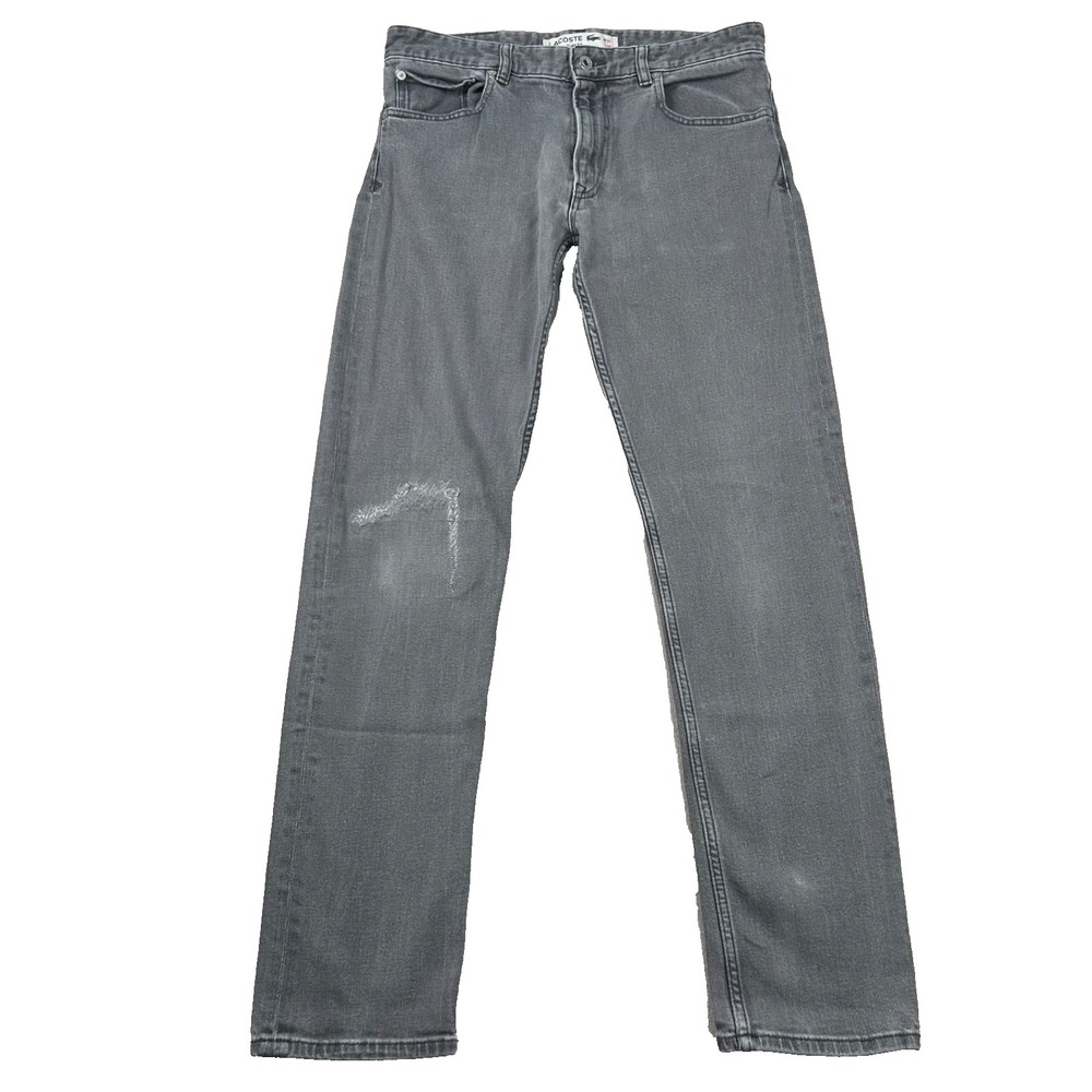 Lacoste Jeans Mens 32x34 (fits 32x32) Slim Fit Distressed Gray Straight 5-Pocket